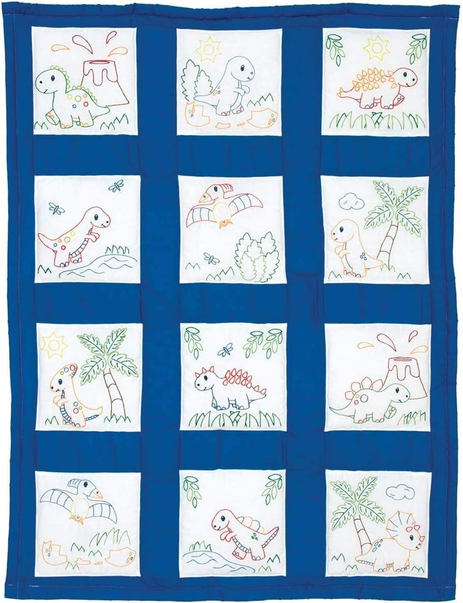 Jack Dempsey Needle Art Dinosaurs Baby Quilt, white