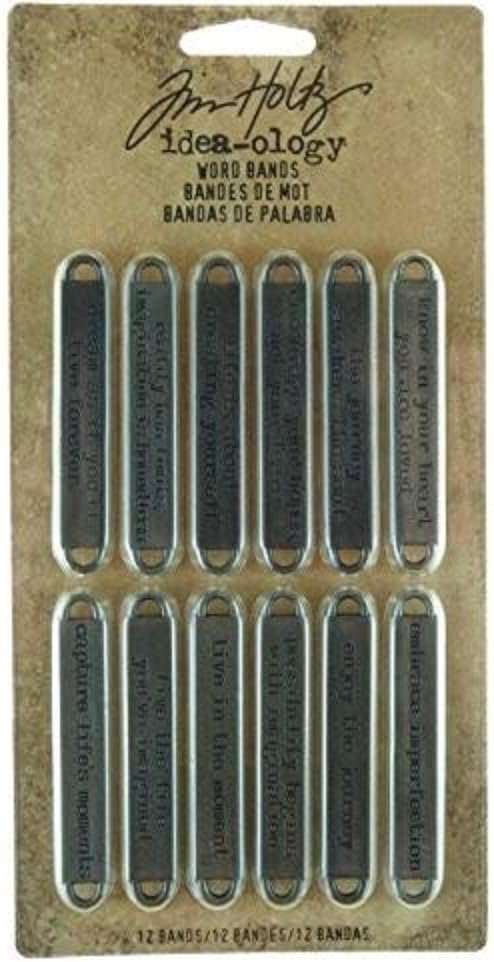 Metal Word Bands by Tim Holtz Idea-ology, 12 per Pack, 2-3/8 x 3/8 Inches, Antique Nickel Finish, TH93000,Silver