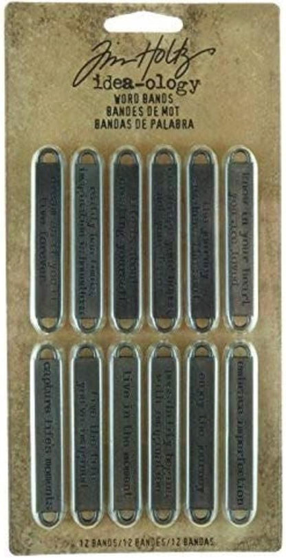 Metal Word Bands by Tim Holtz Idea-ology, 12 per Pack, 2-3/8 x 3/8 Inches, Antique Nickel Finish, TH93000,Silver