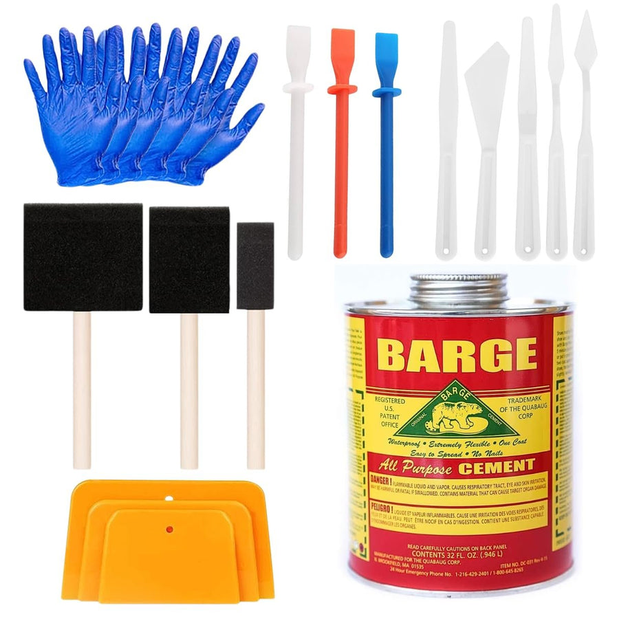 Barge Cement All Purpose (1 Qt) with Pixiss Accessory Kit - Cement Glue for Shoes, Boots, Soles, Leather, Rubber, Cosplay - Foam Sponge Brushes, Spreader Tools, Glue Applicators, and Plastic Squeegees