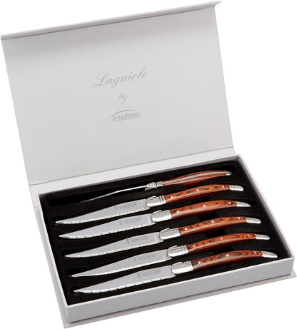 Trudeau Laguiole Steak Knives with Pakkawood Handles (Set of 6), Stainless/Wood