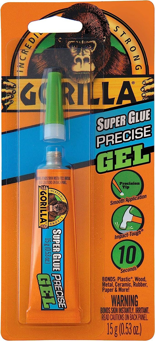 Gorilla Super Glue Precise Gel, 15 Gram, Clear, (Pack of 1)