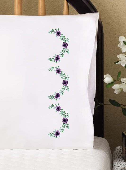Design Works Crafts Lilac Scallops Stamped for Embroidery Pillowcases, Purple