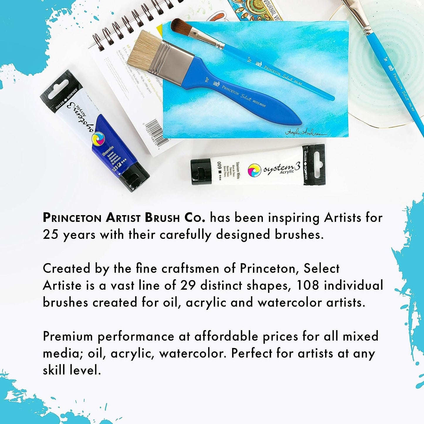 Princeton Select Artiste, Series 3750, Paint Brush for Acrylic, Watercolor and Oil, Filbert Grainer, 1/4 Inch