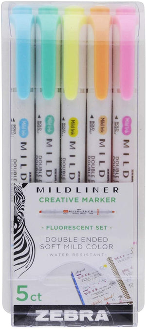 Zebra Pen Mildliner Double Ended Highlighter Set Broad and Fine Point Tips, 5 Pack