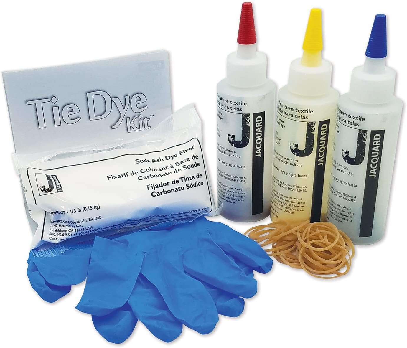 Jacquard Funky Groovy Tie Dye Kit - Includes Pre-Measured Procion MX Dye in Magenta Turquoise and Yellow - with Soda Ash Dye Fixer