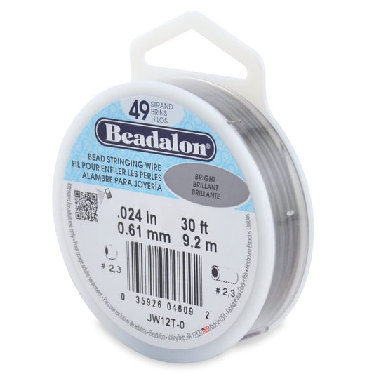 Beadalon 49 Strand Stainless Steel Bead Stringing Wire.018 in / 0.46 mm, Bright, 30 ft / 9.2 m