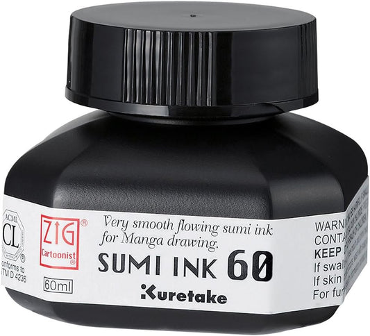Kuretake ZIG Cartoonist Opaque Sumi Ink, BLACK, for dip pen, brush, art, illustration, smooth flowing ink, Smudge proof with alcoholbased markers, professional artists and amateur hobbyists