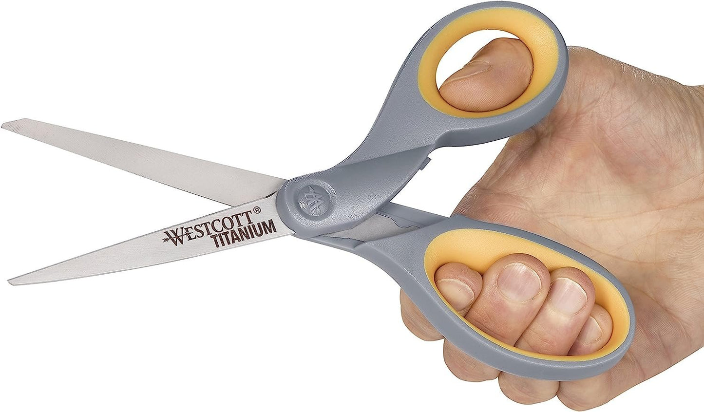 Westcott 13529 8-Inch Straight Titanium Scissors For Office and Home, Yellow/Gray