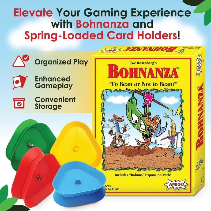 Bohnanza Card Game with Card Holder for Playing Cards (4 Pack) - Bohnanza Bean Game and Playing Cards Holder - Works With Any Size Playing Cards for Seniors with Bad Hands - Classic Card Games