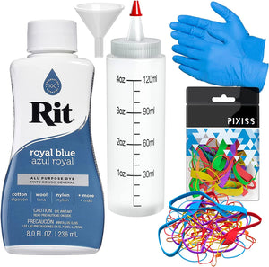 Rit Dye Liquid All-Purpose Dye 8oz, Pixiss Tie Dye Accessories Bundle with Rubber Bands, Gloves and Squeeze Bottle