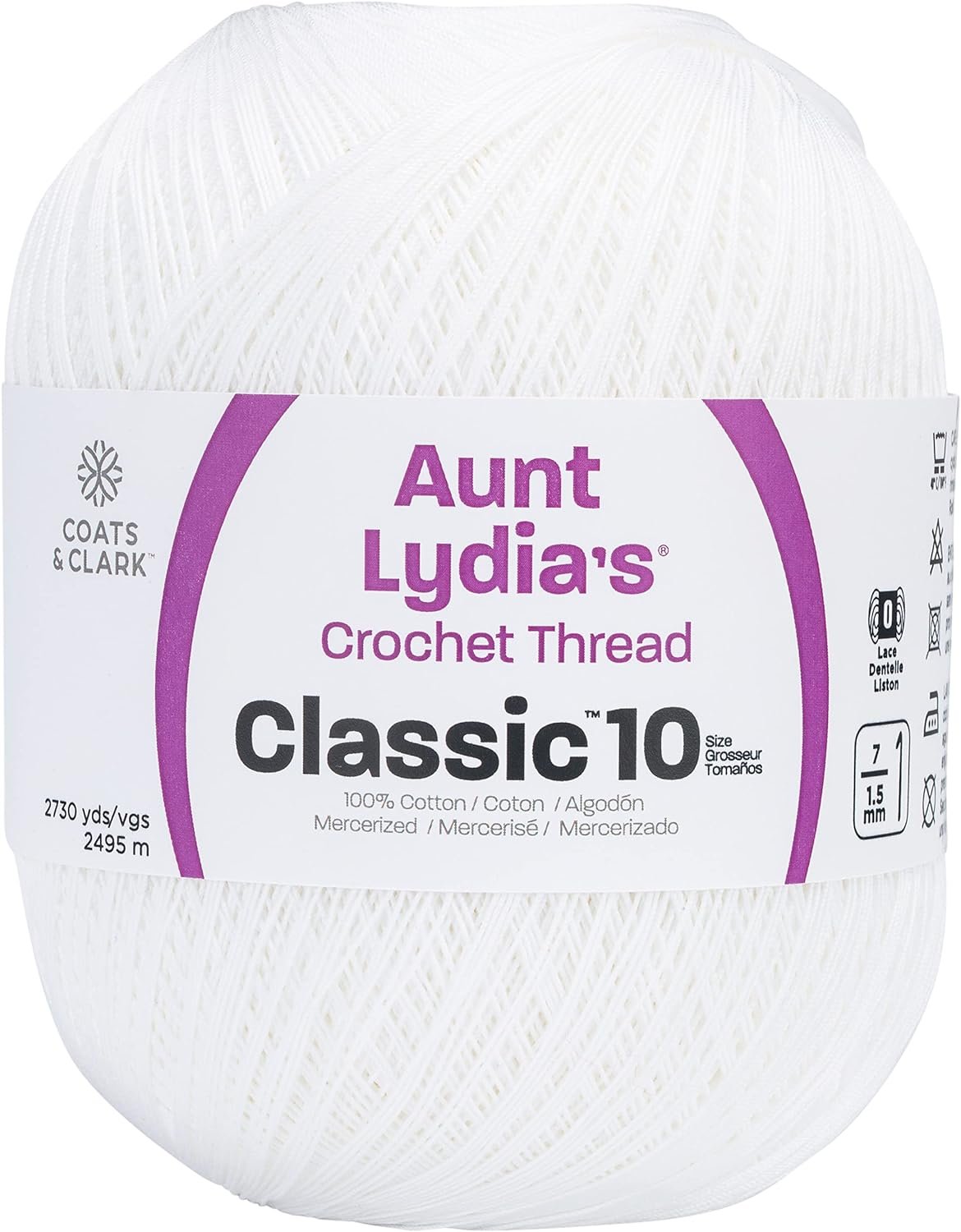 Aunt Lydia Crochet Cotton Jumbo Yarn Thread, 1 Pack, White