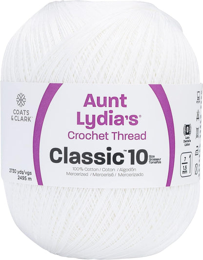 Aunt Lydia Crochet Cotton Jumbo Yarn Thread, 1 Pack, White