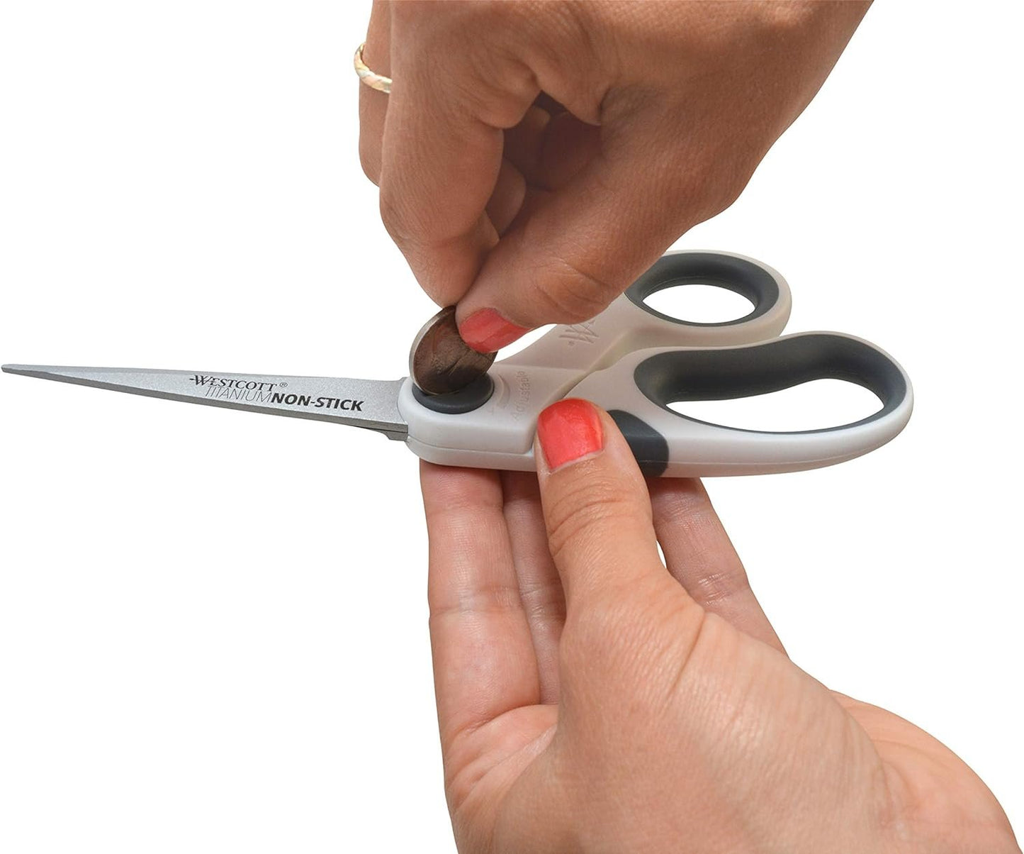 Westcott 8" Bent Titanium Bonded Non-Stick Craft Scissors with Adjustable Glide Feature (16374),White With Gray Accents