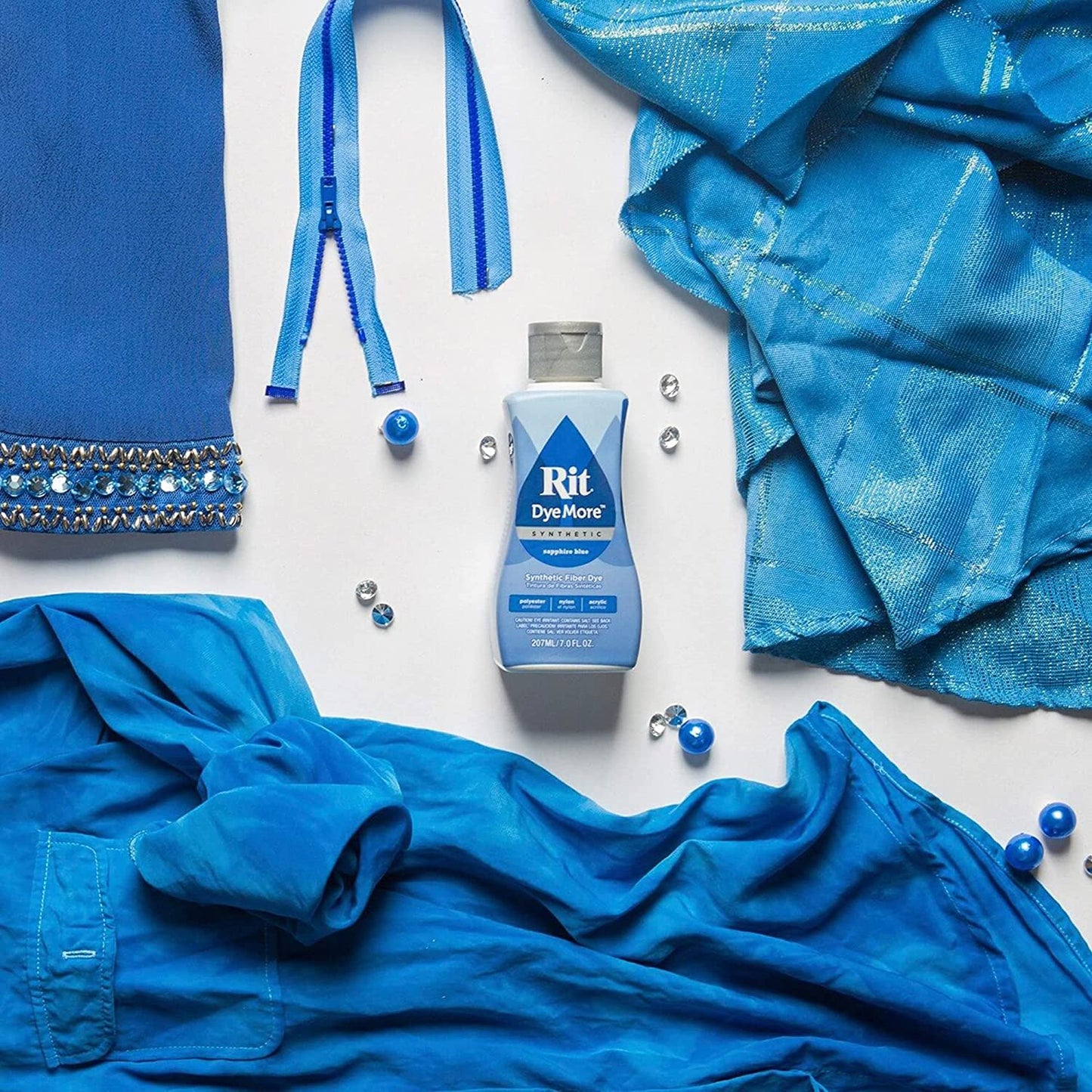 Synthetic Rit Dye More Liquid Fabric Dye - Ultimate Synthetic Rit Dye Accessories Kit - Available in Multiple Colors - 7 Ounces - Kentucky Sky