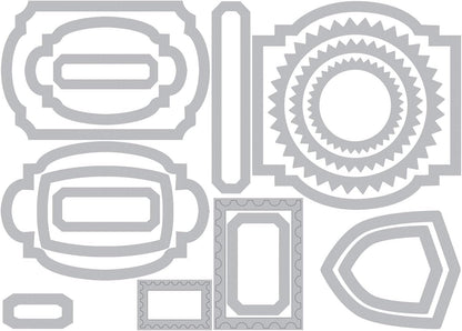 Sizzix, Multi Thinlits Die Set , Labels by Tim Holtz, 17 Pack, Color, One Size