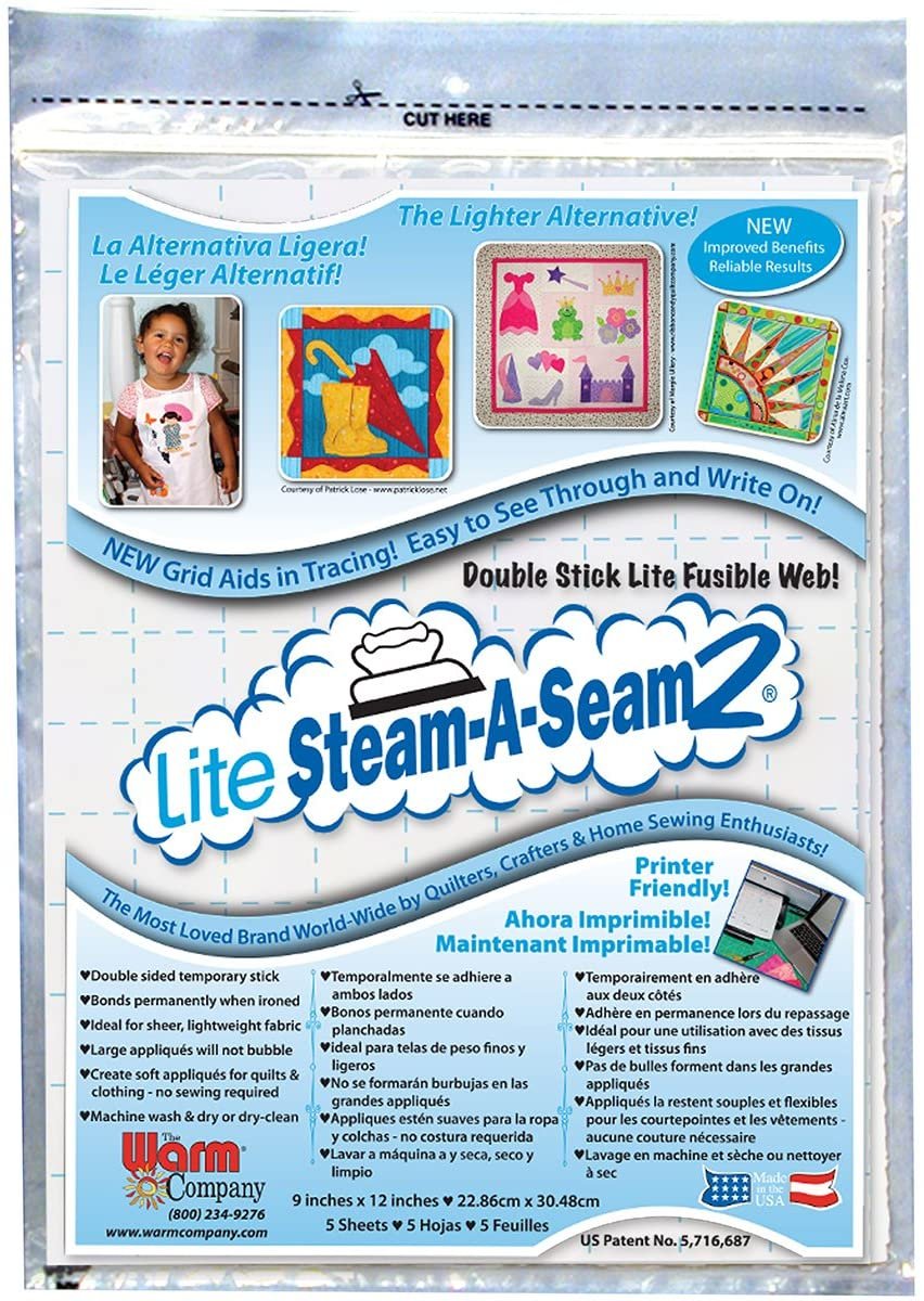 Bulk Buy: Warm Company Lite Steam A Seam 2 Double Stick Fusible Web 9in. x 12in. Sheets 5/Pkg 5417