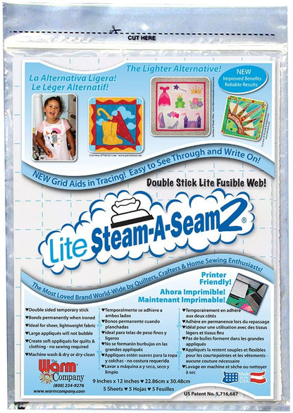 Bulk Buy: Warm Company Lite Steam A Seam 2 Double Stick Fusible Web 9in. x 12in. Sheets 5/Pkg 5417