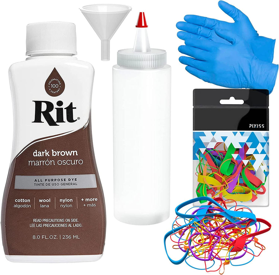 Rit Dye Liquid All-Purpose Dye 8oz, Pixiss Tie Dye Accessories Bundle with Rubber Bands, Gloves and Squeeze Bottle