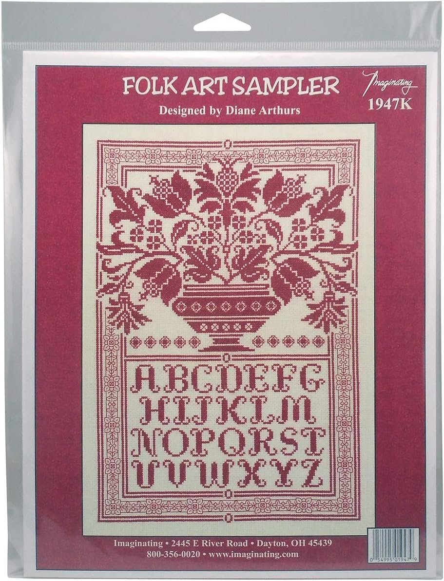 M & R Technologies Folk Art Sampler Cross Stitch Kit 10 X 14.75-inch 14 Count, Acrylic, Multicolour, 0.63x22.86x30.48 cm