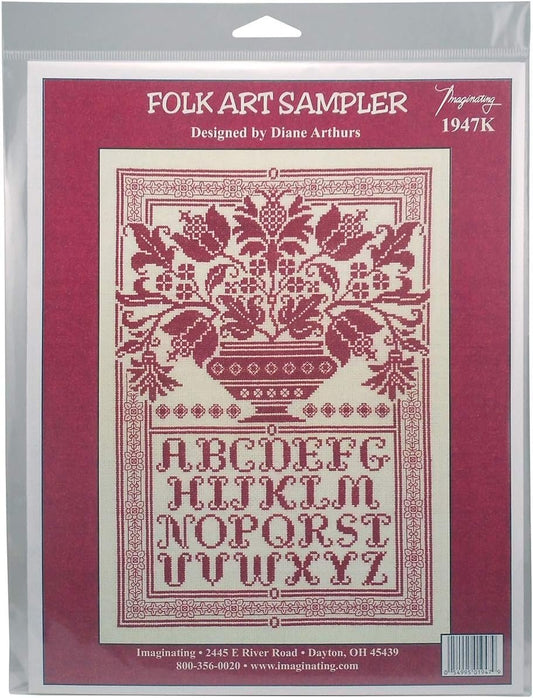 M & R Technologies Folk Art Sampler Cross Stitch Kit 10 X 14.75-inch 14 Count, Acrylic, Multicolour, 0.63x22.86x30.48 cm