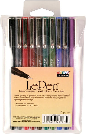 Uchida of America 4300-10B 10-Piece Le Pen Drawing Pen Set, 0.3 Point Size (2 Pack)