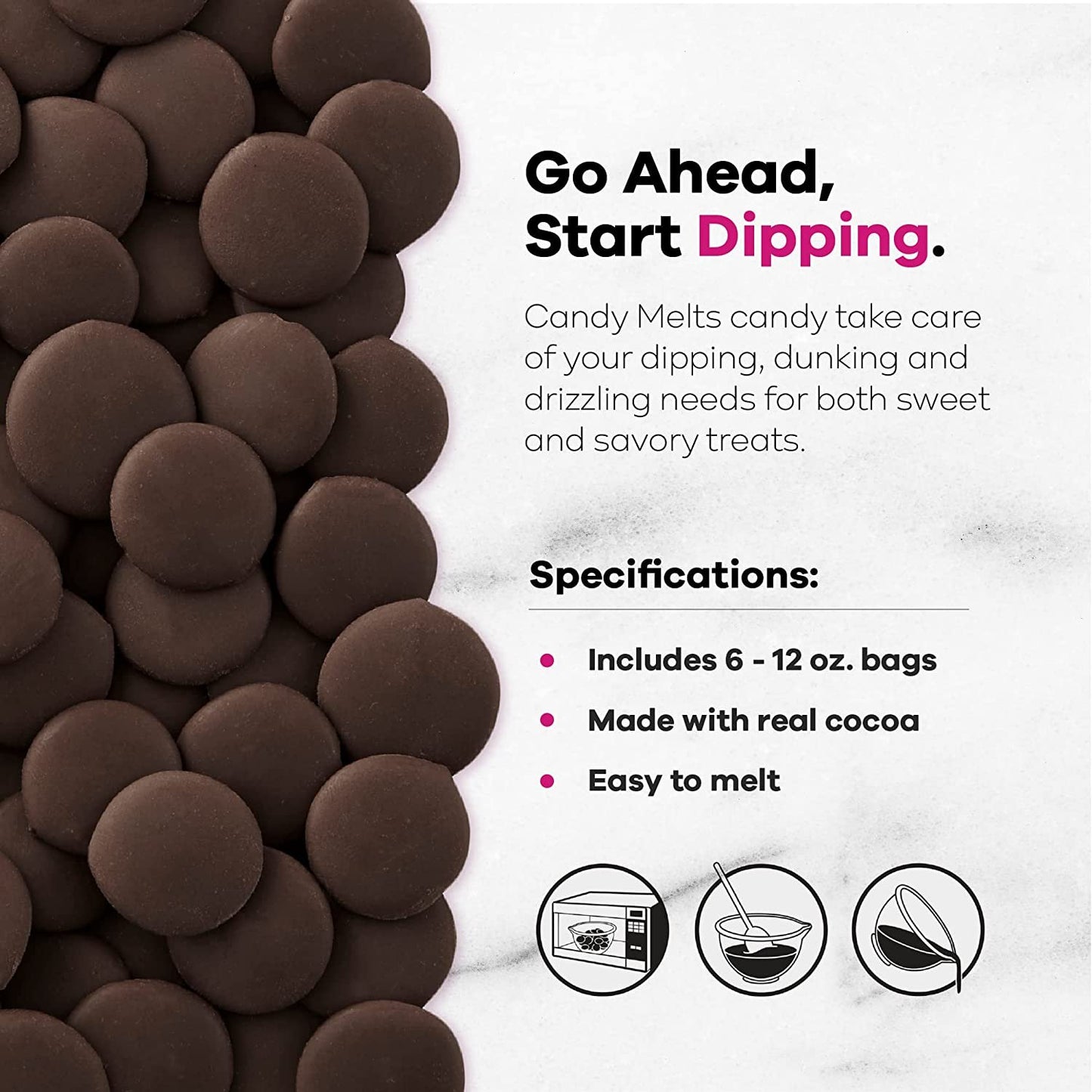 Wilton 12 oz Candy Melts Candy, Dark Cocoa (Pack of 6)