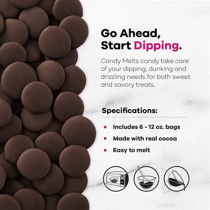 Wilton 12 oz Candy Melts Candy, Dark Cocoa (Pack of 6)