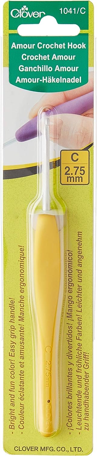 Clover 1041/C Yellow Amour Crochet Hook, Size C, 2.75mm