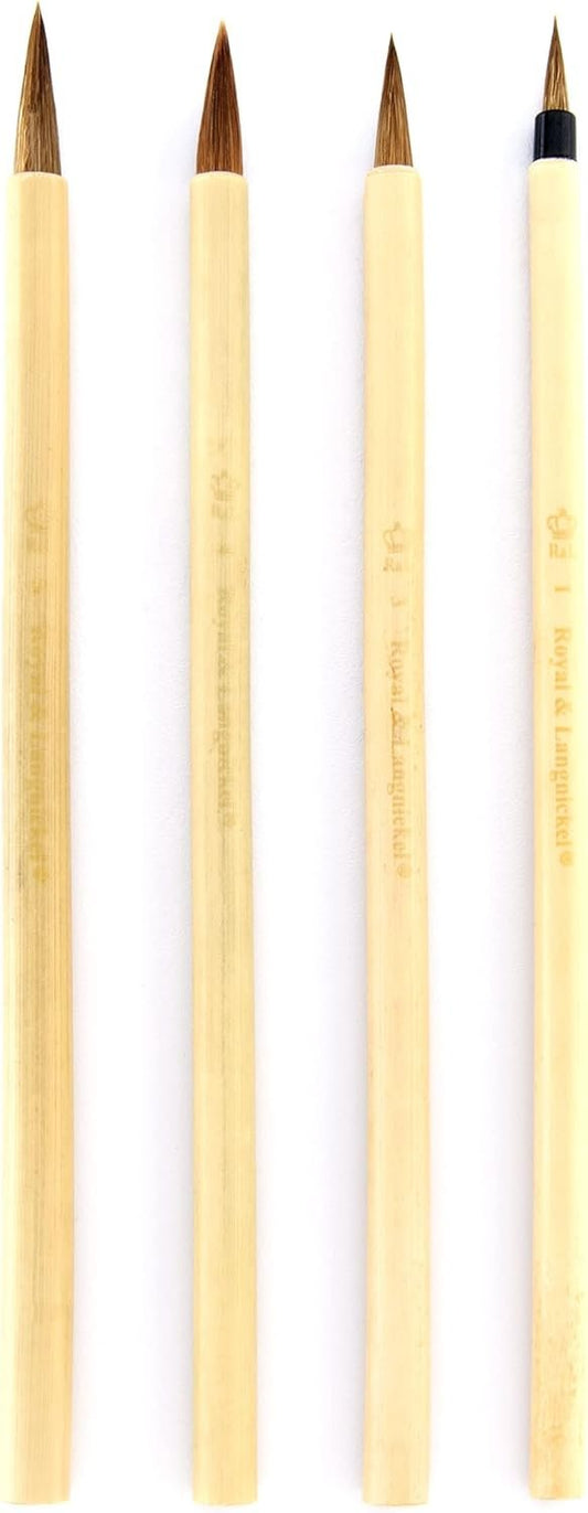 Royal & Langnickel RSET-9149 Royal Zip N' Close Brown Bamboo 4-Piece Brush Set, 10.5 x 2.9 x 0.5