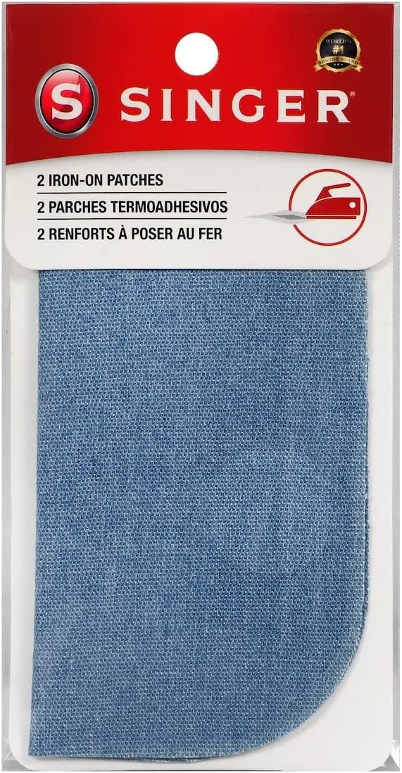 SINGER 00064 Faded Blue Denim Iron On Patches, 5-Inch X 5-Inch, 2-Count