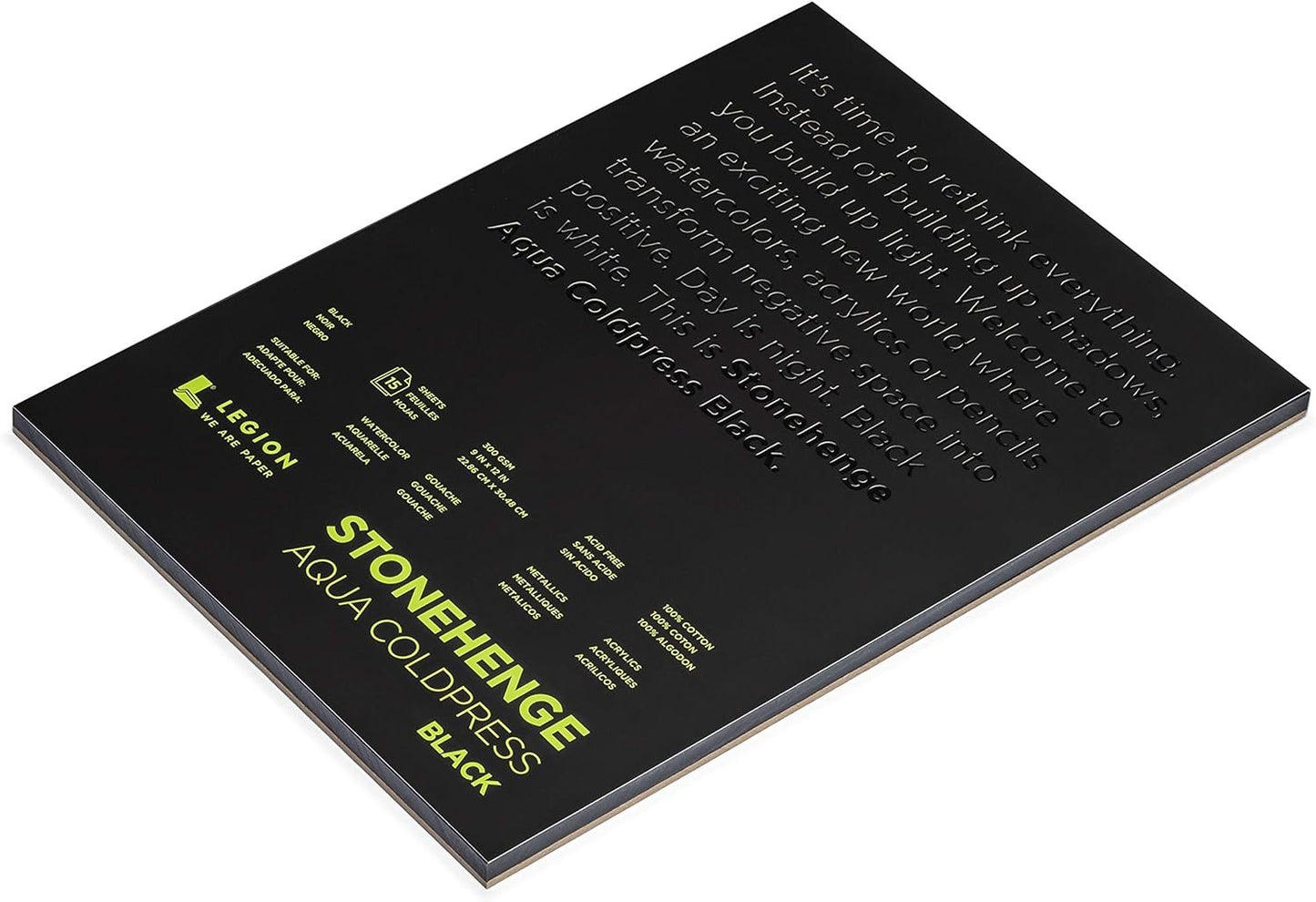 Stonehenge Aqua Black Medium Weight Pad, 140lb, Coldpress, 9 x 12 Inches, 15 Sheets for Wet and Dry Media
