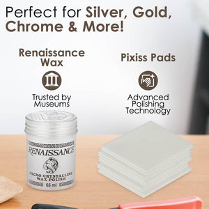 GRAS Art Bundles - Renaissance Wax (65 ml) and Pixiss Polishing Pads (10x) - Jewelry Wax and Jewelry Polish Pads for Jewelry Cleaning, Tarnish Removing, Antique Finishing
