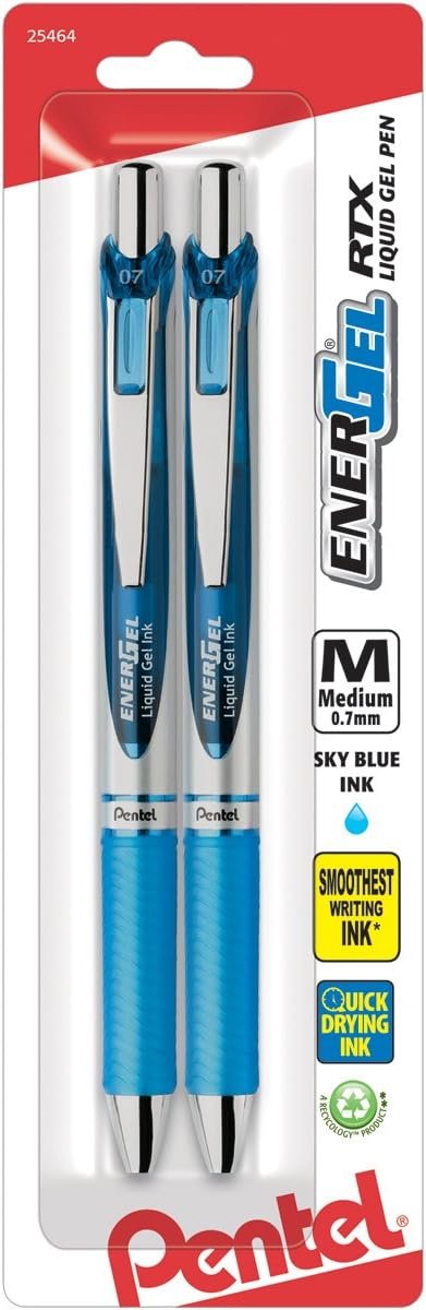 Pentel® EnerGel™ RTX Retractable Liquid Gel Pens, Medium Point, 0.7 mm, Assorted Colors, Pack Of 12 Pens
