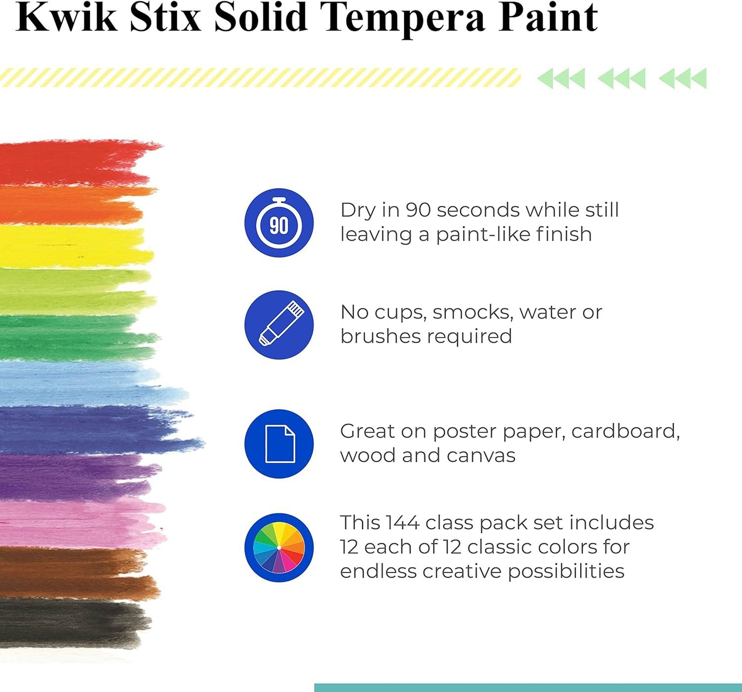 The Pencil Grip Kwik Stix Tempera Paints, Tempera Paint Pens, Super Quick Drying, 144 Assorted Classic Colors, Class Set- TPG-644