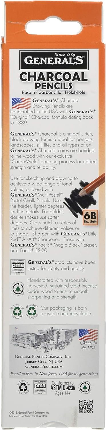 General Charcoal Pencil 557-6B Box of 12