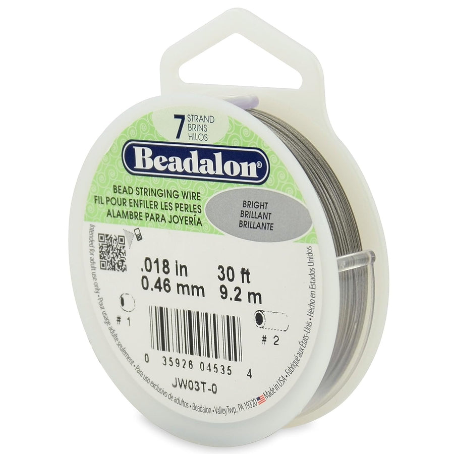 Beadalon 7 Strand Stainless Steel Bead Stringing Wire.018 in / 0.46 mm, Bright, 30 ft / 9.2 m