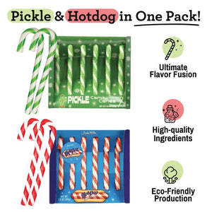 Archie McPhee Candy Canes Pickle and Hot Dog Flavors - Pickle Flavored Candy Canes and Hot Dog Flavored Candy Canes - Weird Candy Cane Bundle