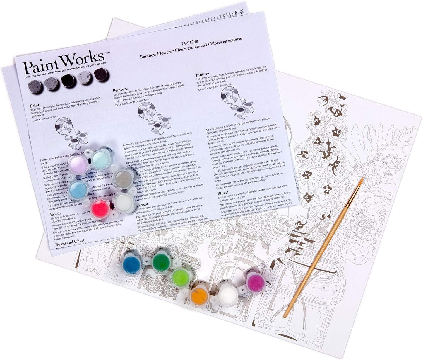 Dimensions , Rainbow Flowers, PaintWorks Paint by Numbers Kit for Adults and Kids, 14'' x 11'