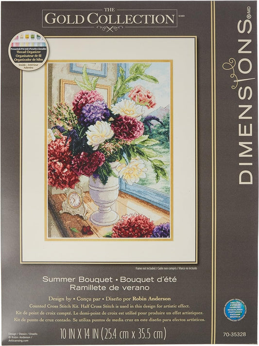 Dimensions Gold Collection Counted Cross Stitch Kit, Summer Bouquet, 18 Count Ivory Aida, 10'' x 14''