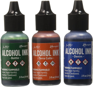 Ranger Adirondack Alcohol Ink 1/2-Ounce, 3-Pack, Rustic Lodge, Bottle/Terra Cotta/Denim