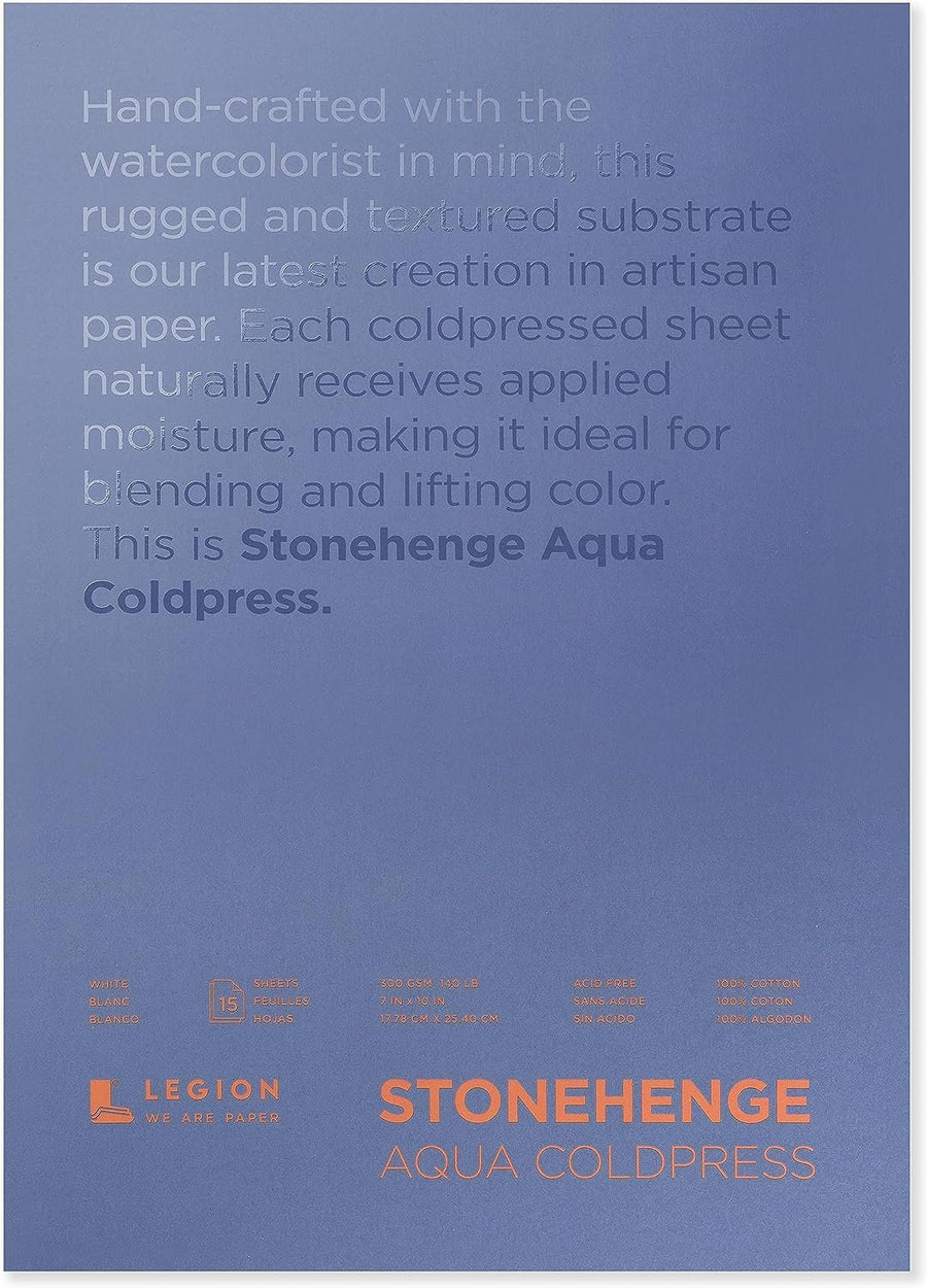 Stonehenge Aqua Watercolor Block, 140lb. Coldpress, 7x10 inches, White, 15 Sheets (L21-SQC140WH710)