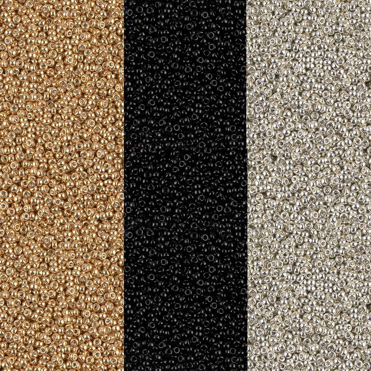 Metallic Miyuki Seed Beads Mix, Size 11/0, Galvanized Silver, Galvanized Gold and Black Opaque (22 Gram Tubes X 3)