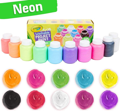 Crayola Washable Kids Project Paint - Neon (2oz), Arts & Crafts Supplies for Kids, Preschool & Kindergarten, Gifts, Ages 3+