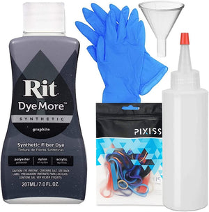 Rit Dye Liquid Synthetic Graphite All-Purpose Dye 8oz, Pixiss Tie Dye Accessories Bundle with Rubber Bands, Gloves, Funnel and Squeeze Bottle