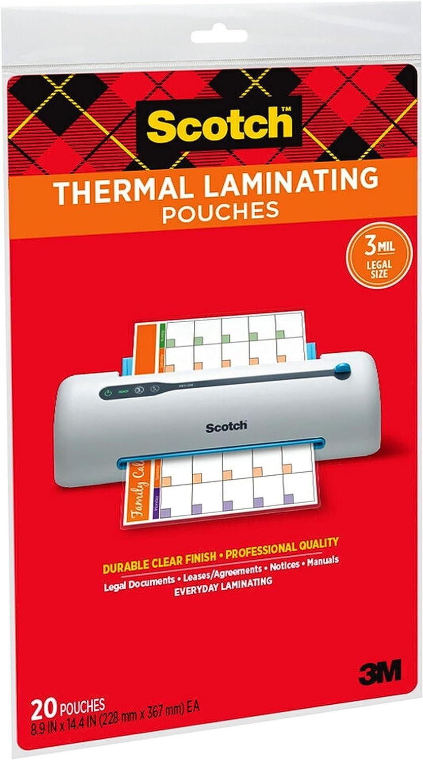 Scotch Brand Thermal Laminating Pouches, 8.9 x 14.4-Inches, Legal Size, 20-Pack (TP3855-20)