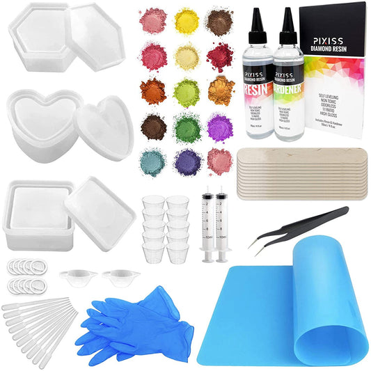 Pixiss Box Resin Molds, Jewelry Box Molds with Heart Shape Silicone Resin Mold, Hexagon Storage Box Mold and Square Epoxy Molds for Making Resin Molds