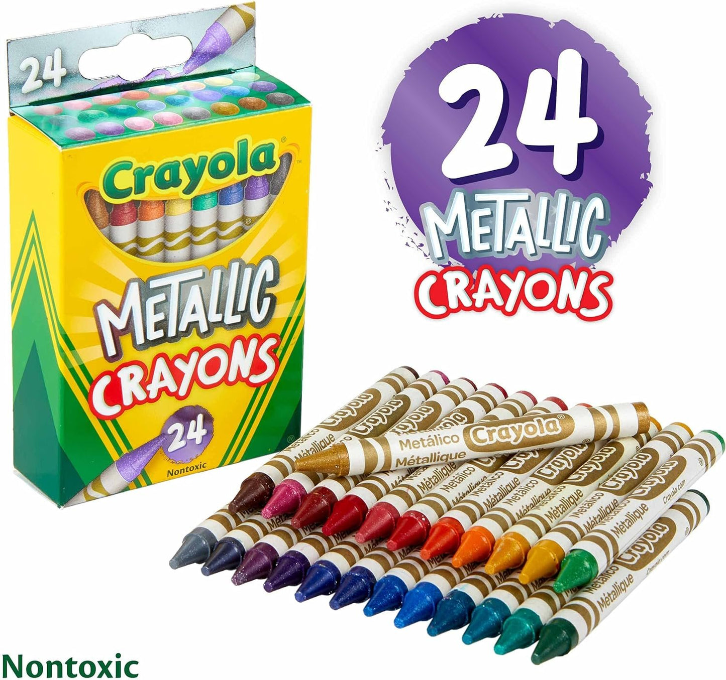 Crayola Metallic Crayons, Kids Art Supplies, 24 Count, Coloring Supplies, Gift for Kids, Ages 3, 4, 5, 6