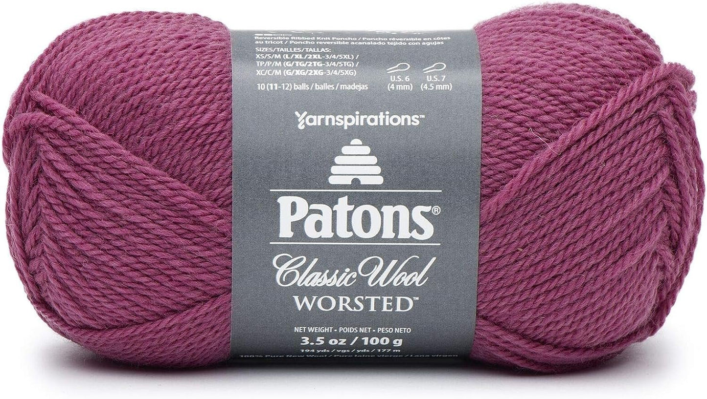 Patons Classic Wool Yarn, Rich Raspberry