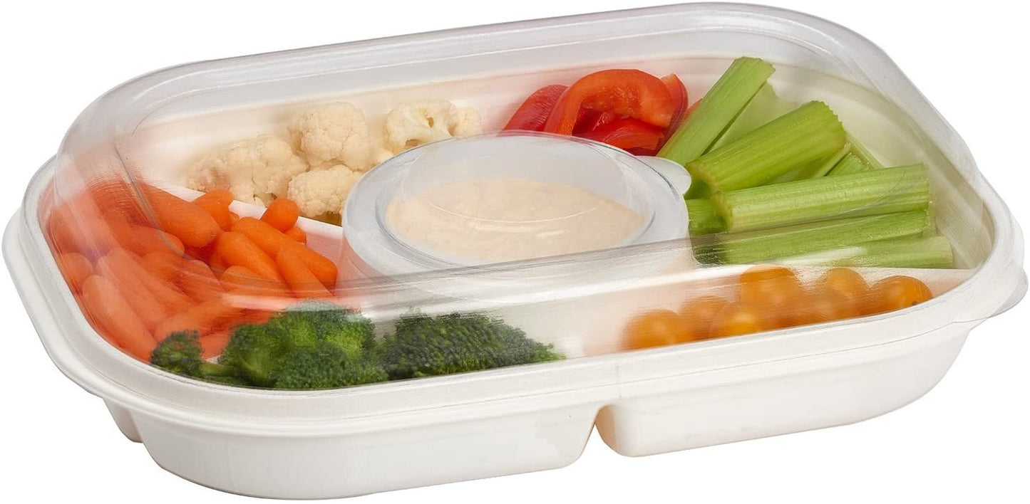 Party Platter Divided Portable Party Serving Tray Serving-Ware With Lid, |6| Extra Large Compartments for Dip, Appetizers, Snacks, Veggies, Chips and Holiday Foods by Buddeez
